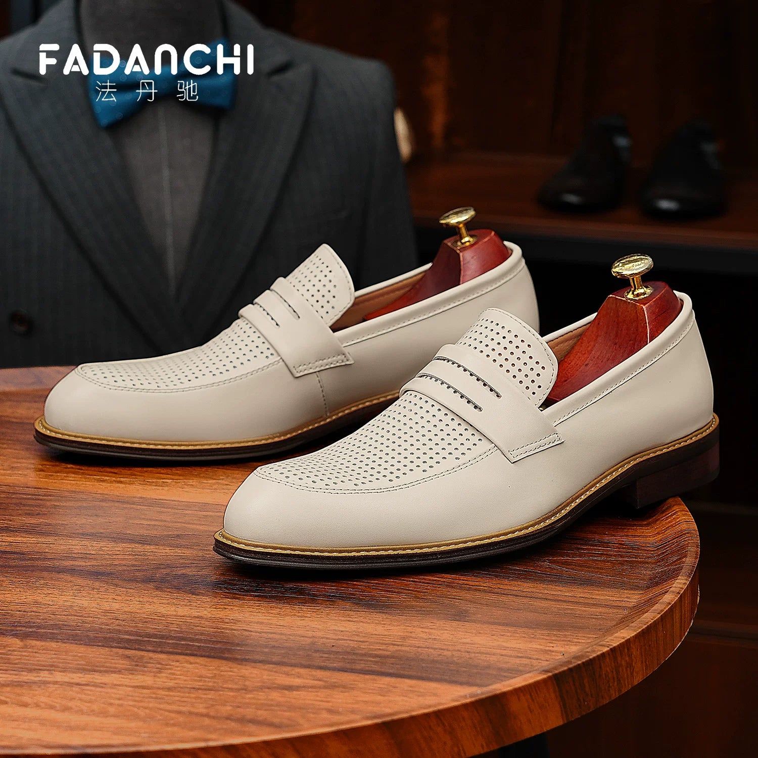 Men's White Genuine Leather Loafers, Breathable, Slip-On
