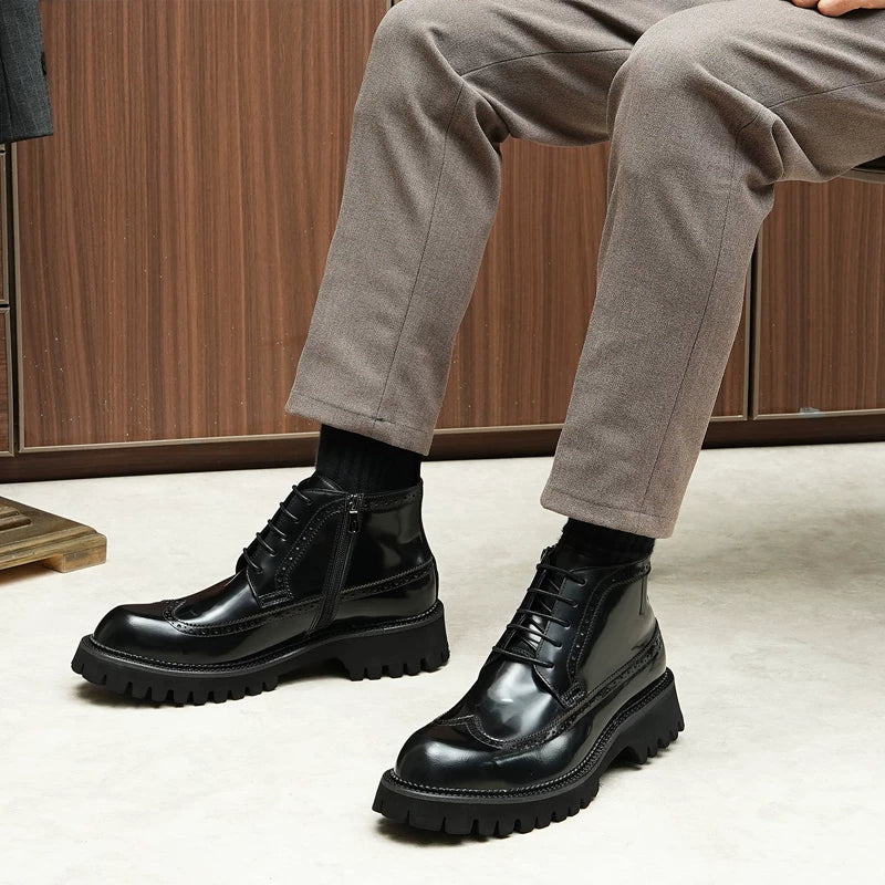 Men's Genuine Leather Martin Boots, Thick Sole, British Style