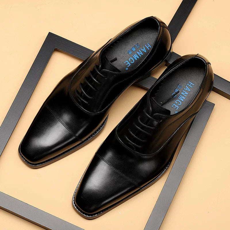 Men's Genuine Leather Oxford Shoes, Handmade, Square Toe