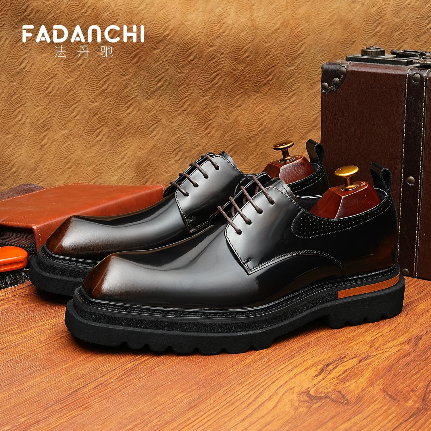 Men's Genuine Leather Derby Shoes, Glossy, Business