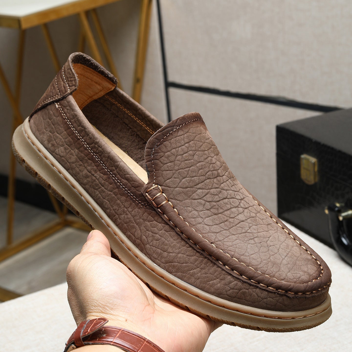 Elephant pattern single layer frosted cowhide beanie shoes 2026 spring and summer new arrivalplaid b