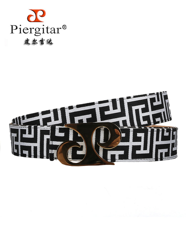 European and American style luxury brand design jacquard canvas men's belt cowhide lined stainless steel smooth buckle belt for men