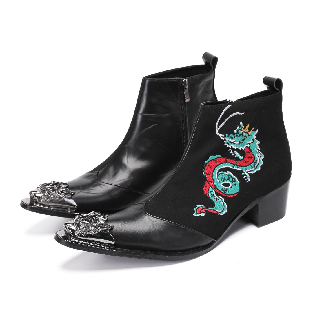 Men's Leather Boots – Embroidered, Retro – Style 94