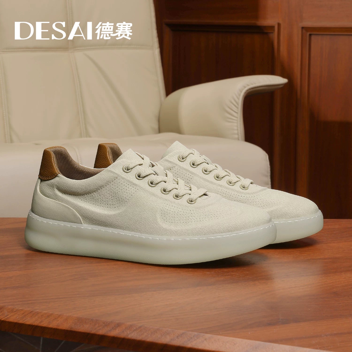 Men's Genuine Leather Skate Shoes, Breathable, Soft Sole