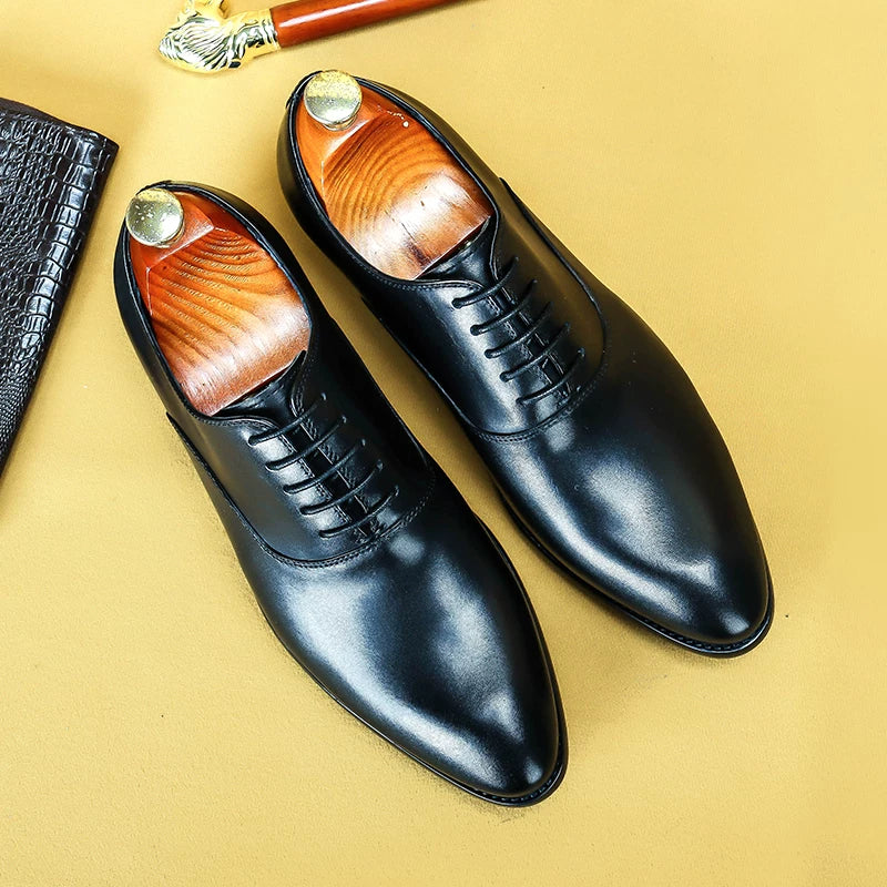 Men's Genuine Leather Oxford Shoes, Pointed Toe, British Style