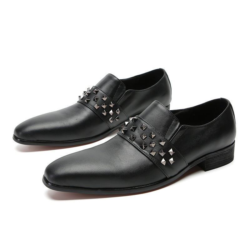 Leather shoes men's business formal casual cowhide British suit leather shoes wedding shoes men's trendy glossy leather shoes