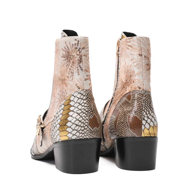 British pointed-toe leather shoes high-top suits formal men's leather boots business short boots handmade Chelsea boots men's glossy