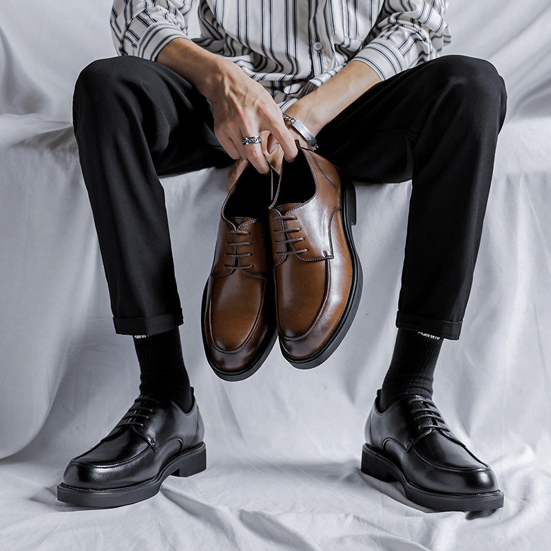 Wide leather dress shoes for men - business formal, youthful british casual style - men's work, suit