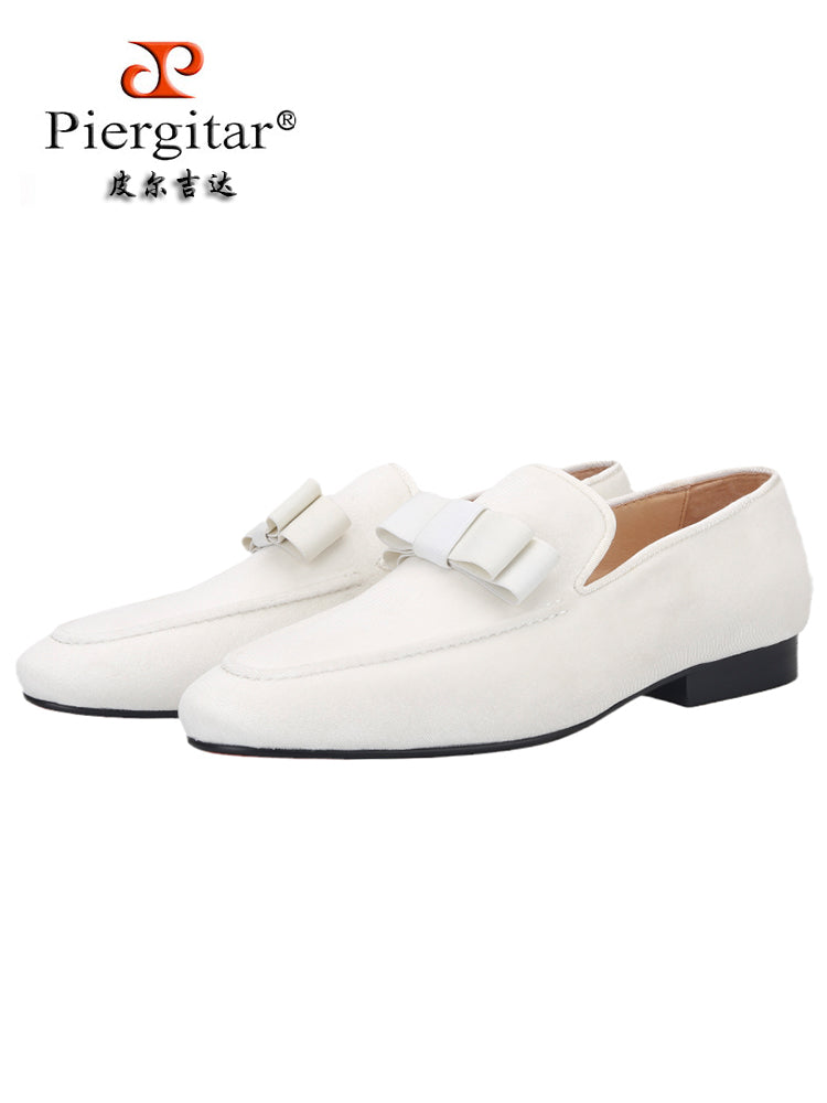 Exported to Europe and America, imported white velvet men's slip-on shoes with bow shape, yuppie loafers for men, large size