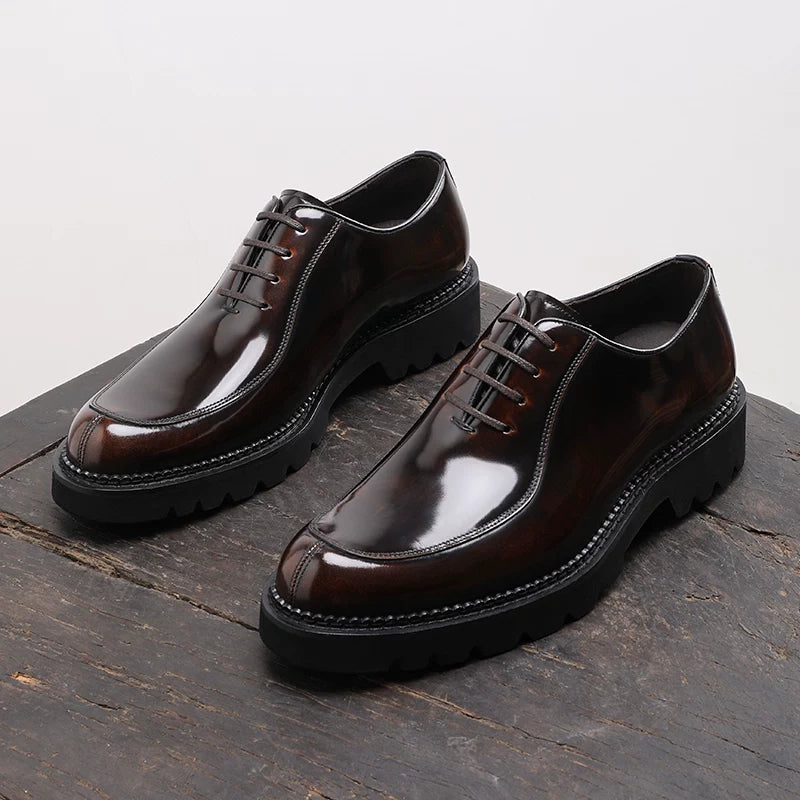 Men's Genuine Leather Oxford Shoes, Height Increasing, Thick Sole