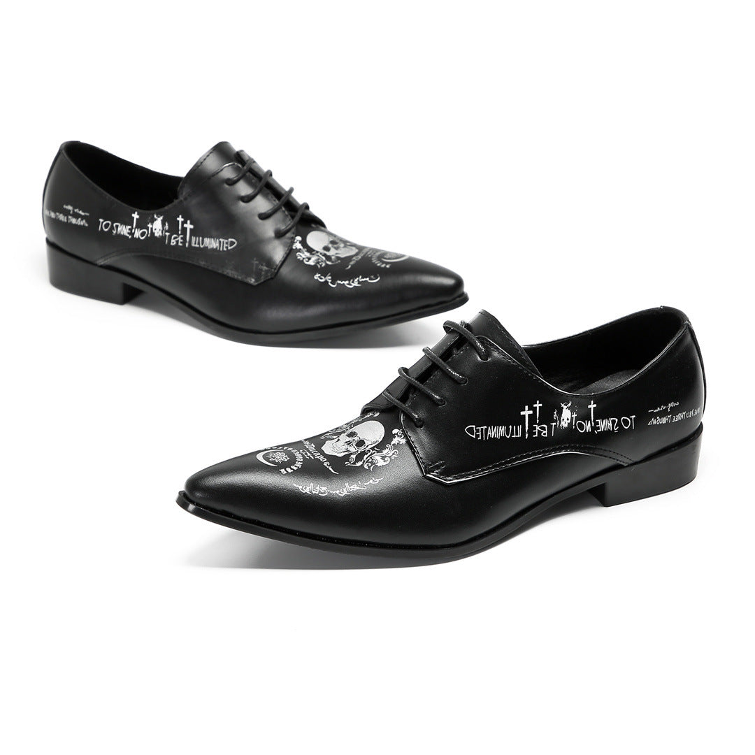 2024 new business casual men's leather shoes foreign trade personality trendy shoes printing street style Internet celebrity men's shoes large size shoes