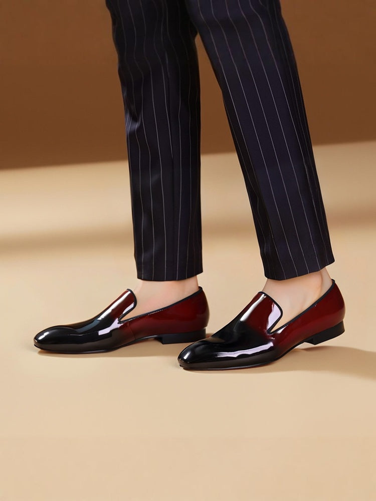 European and American big-name red and black patent leather men's slip-on loafers, handmade red-soled shoes, suitable for wedding parties