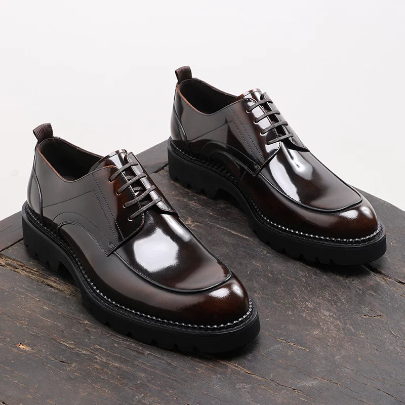 Men's Genuine Leather Derby Shoes, Height Increasing, Thick Sole
