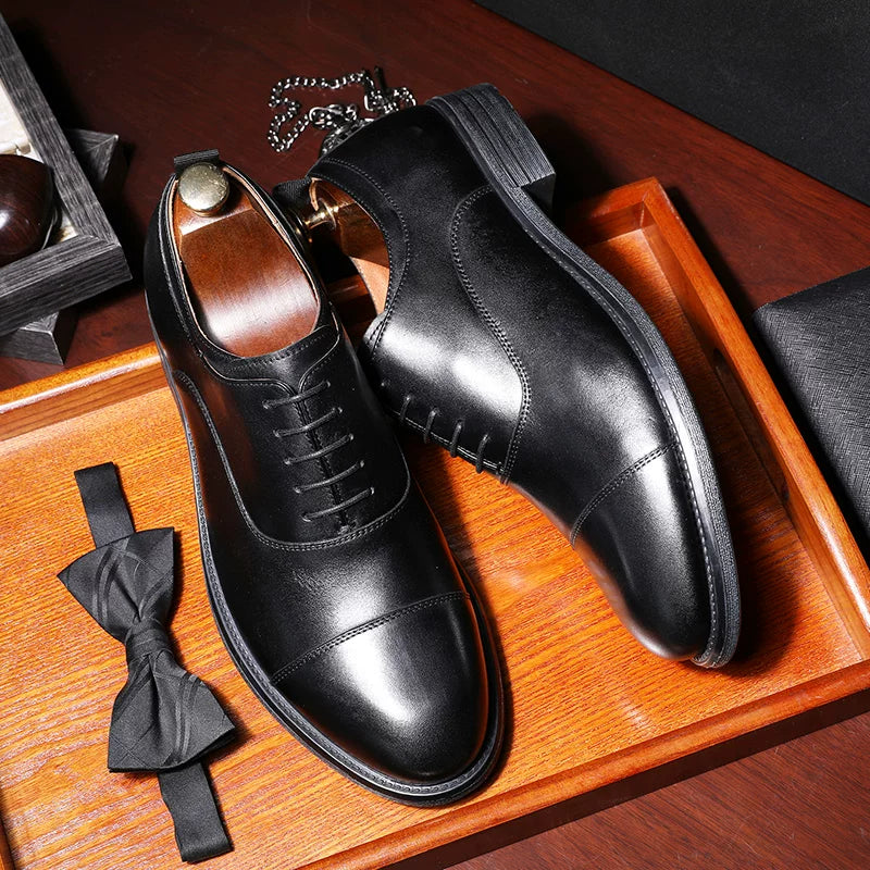 Men's Brown Genuine Leather Oxford Shoes, Handmade, Business
