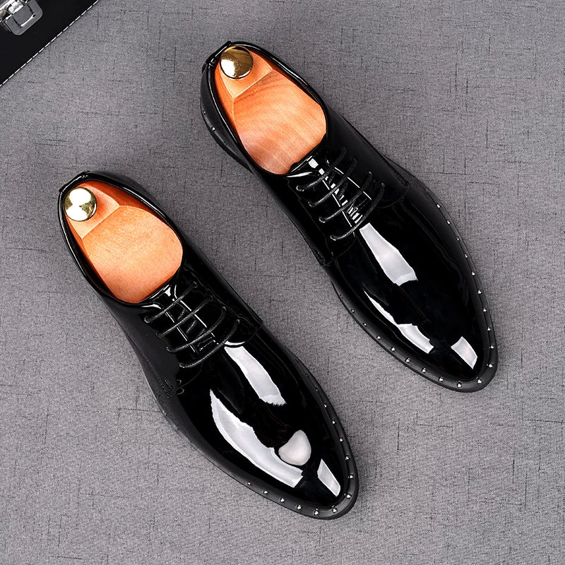 Men's Patent Leather Wedding Shoes, Height Increasing, Pointed Toe