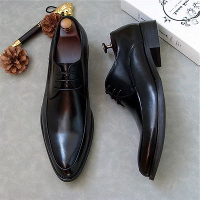 Men's Genuine Leather Wedding Shoes, Pointed Toe, Lace-Up