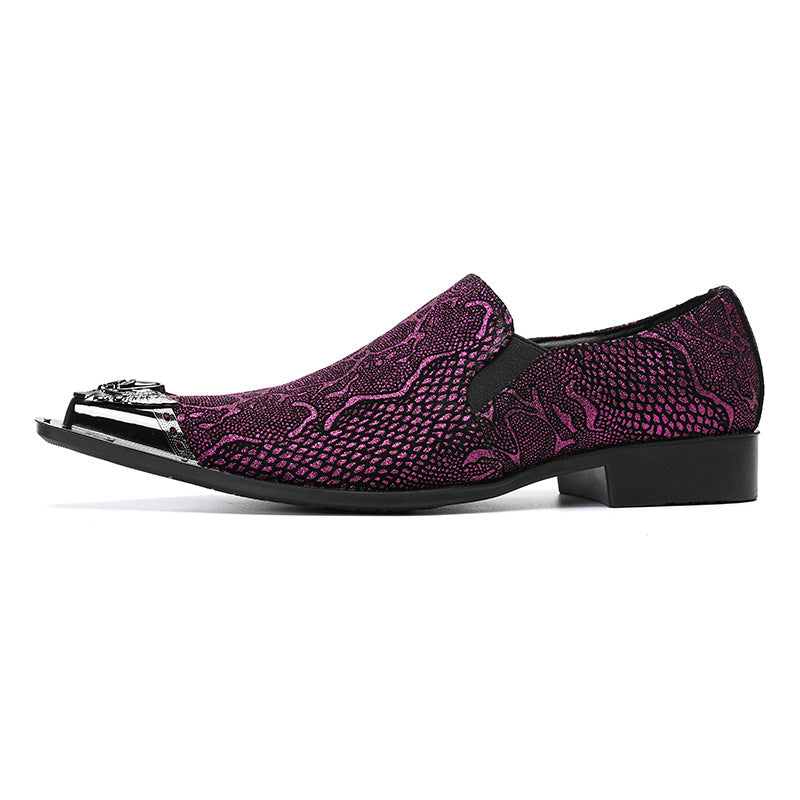Men's Red Leather Formal Shoes – Pointed Toe, Crocodile Pattern