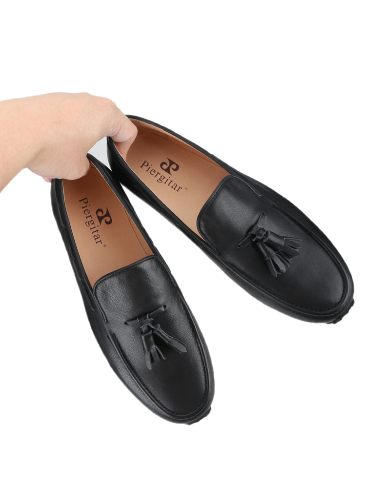 European and American style black nappa leather men's dad shoes black and white foam thick sole fashion tassel sneakers for men