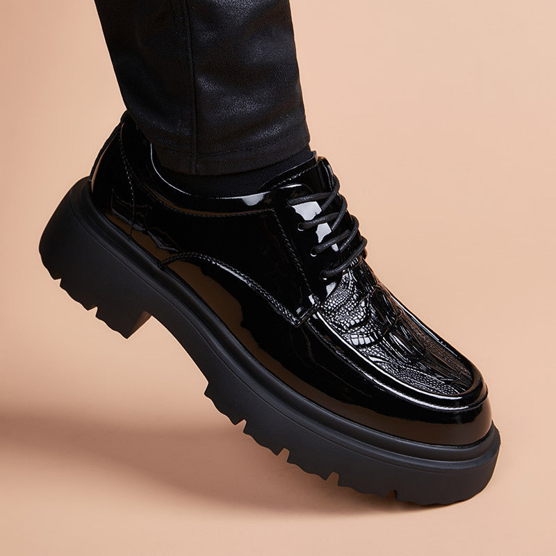 Thick sole leather shoes for men, breathable british style business new arrival black