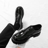Summer leather shoes for men, chunky sole, british style, business formal, casual slip-ons, trendy