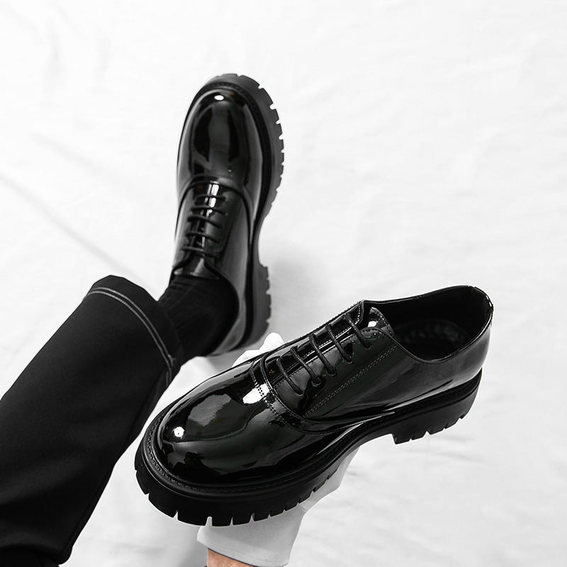 Summer leather shoes for men, chunky sole, british style, business formal, casual slip-ons, trendy