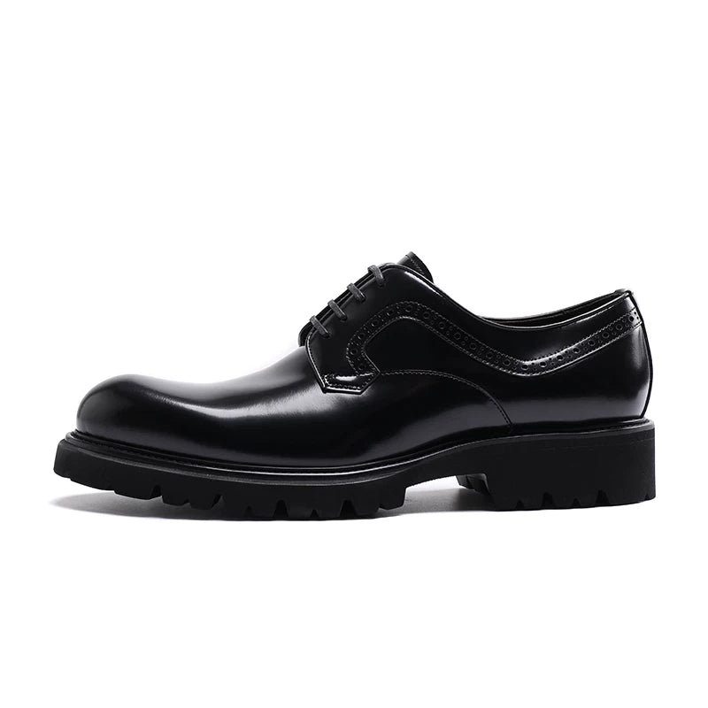 Men's Genuine Leather Derby Shoes, Thick Sole, Round Toe