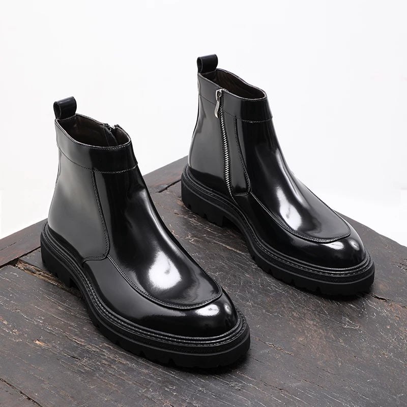 Men's Genuine Leather Chelsea Boots, Glossy, British Style