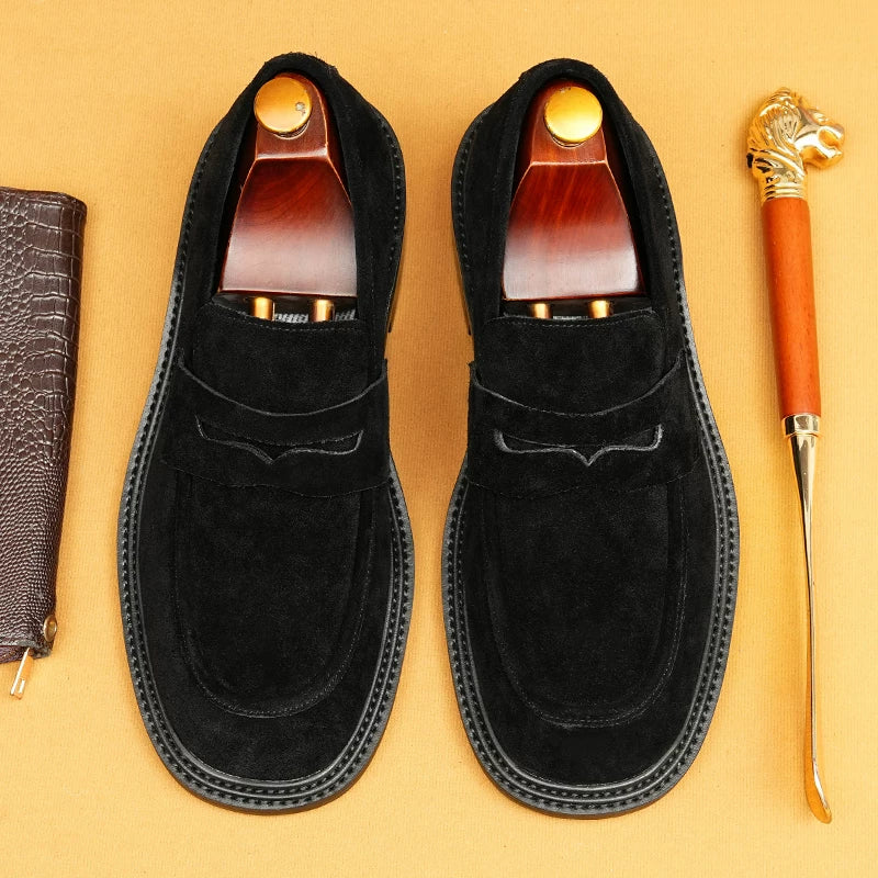 Men's Genuine Leather Loafers, Thick Sole, Suede