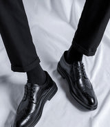 2023 men's black business formal leather shoes, men's thick-soled casual british style groom wedding