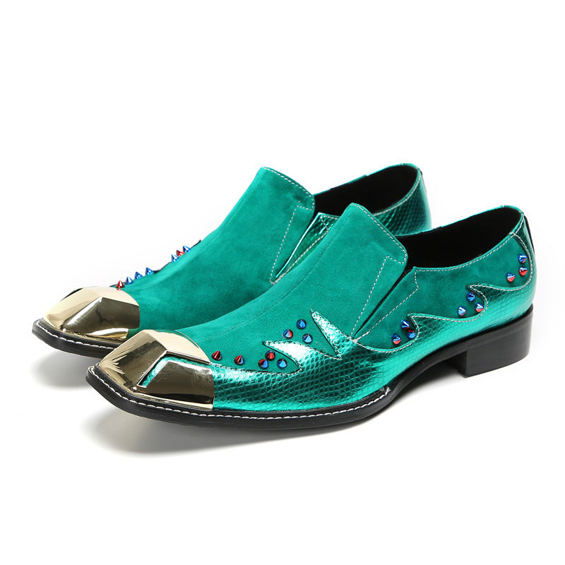 Slip-on leather shoes for men, British slip-ons, lazy casual shoes, Korean style inner heightening loafers, red green trendy shoes