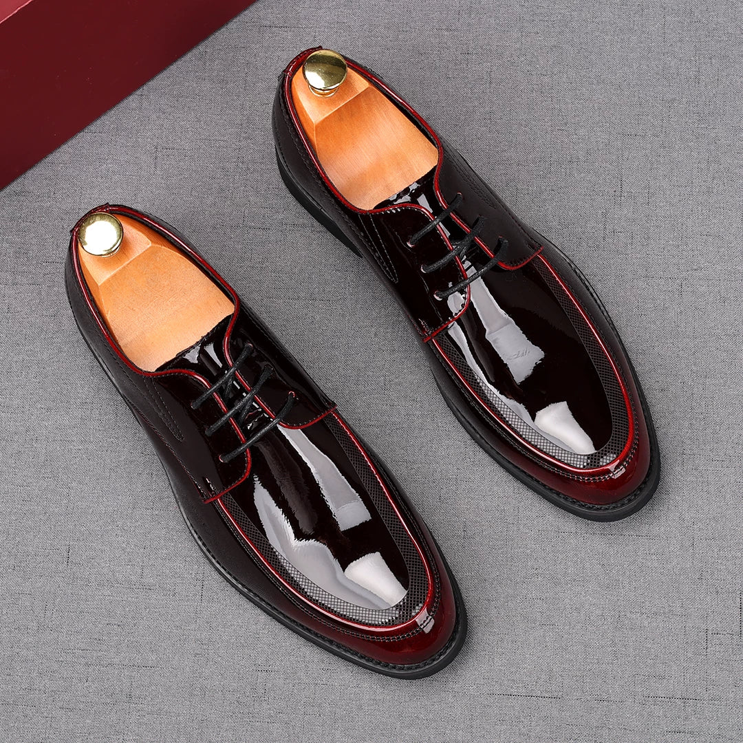 Men's Patent Leather Derby Shoes, Height Increasing, Pointed Toe