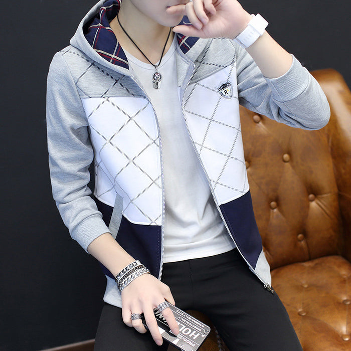 Cardigan sweater men's slim-fitting hooded zipper-packed teen casual top autumn new coat trend
