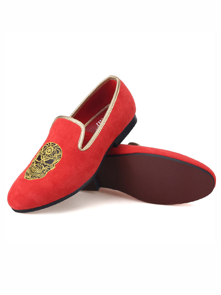 Pilgida imported red velvet men's embroidered shoes handmade slip-on loafers large size smoking shoes