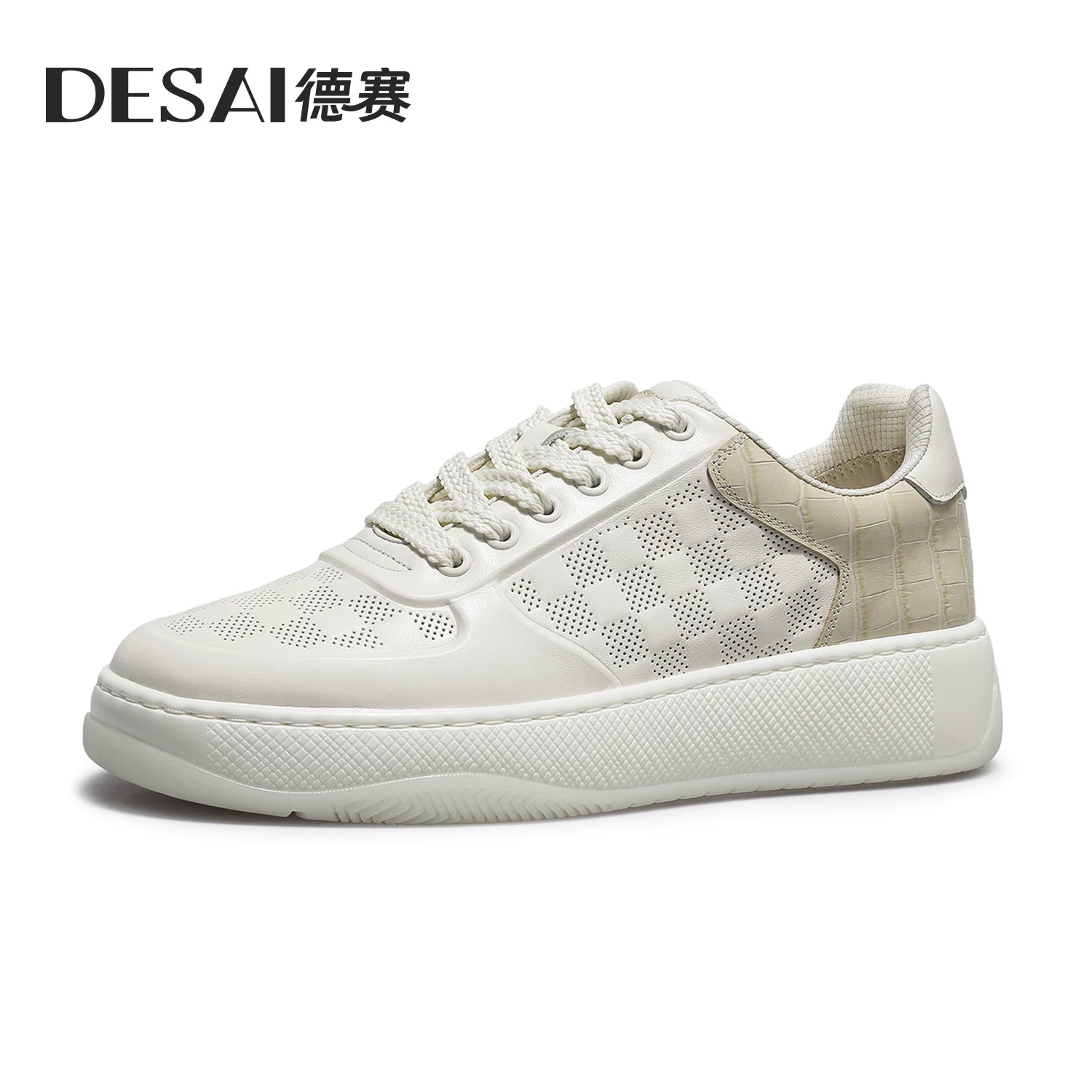 Men's Genuine Leather Skate Shoes, Height Increasing, Thick Sole