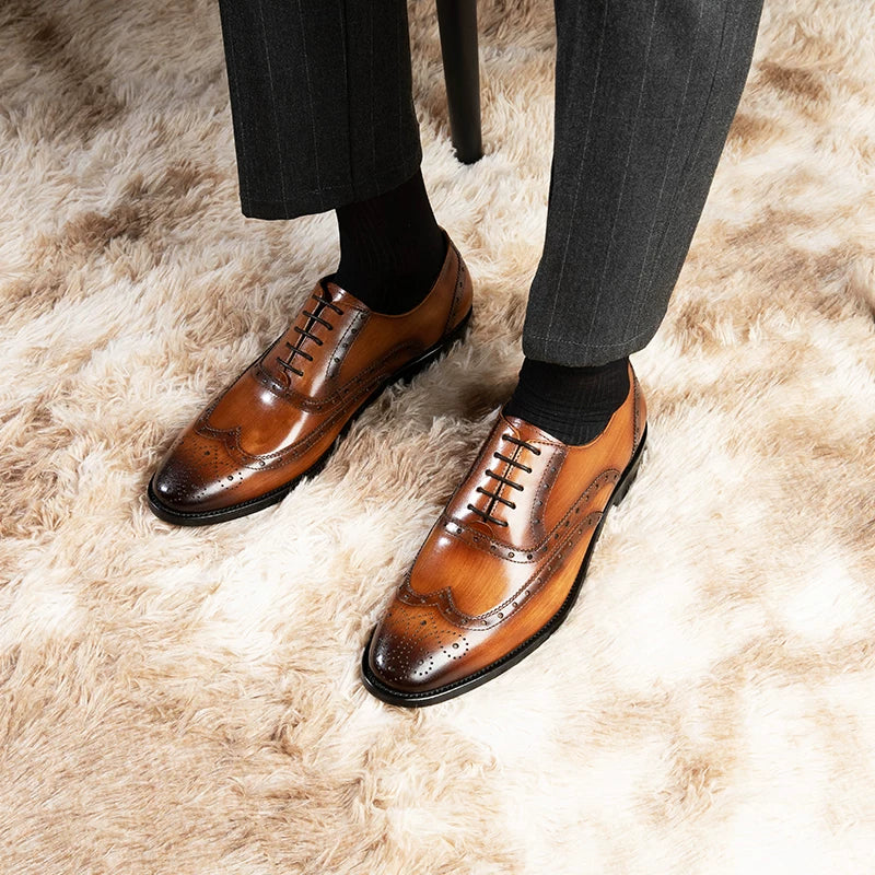 Men's Genuine Leather Oxford Shoes, Pointed Toe, British Style