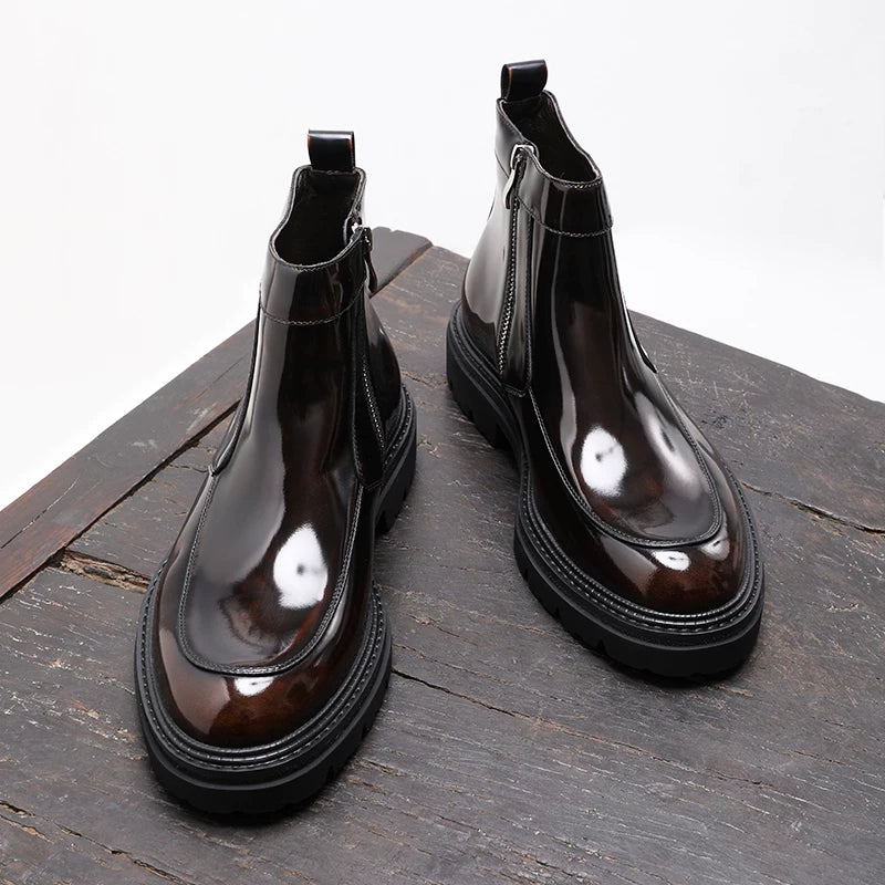 Men's Genuine Leather Chelsea Boots, Glossy, British Style