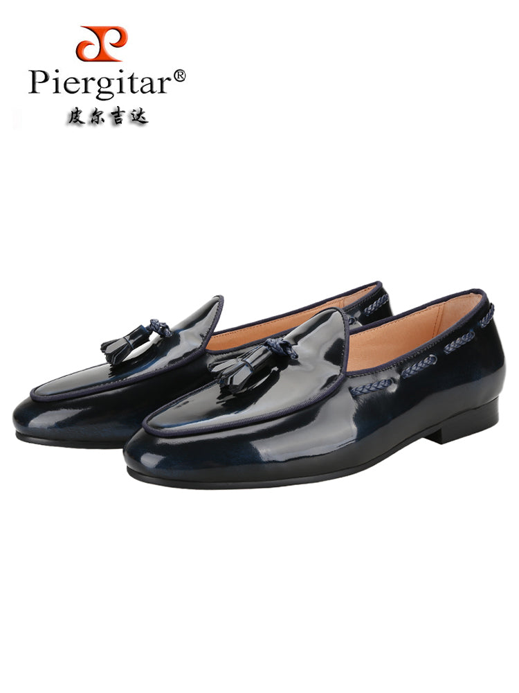 Italian design two-color hand-polished calfskin men's Belgian loafers color tassel yuppie shoes for men