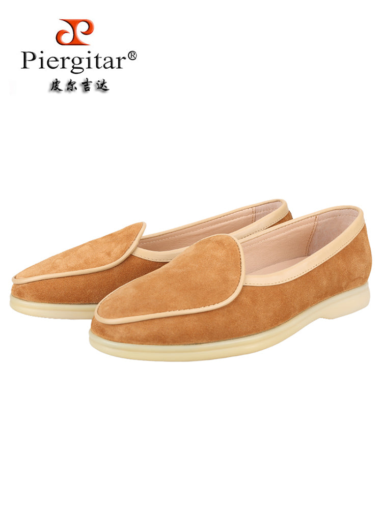 Italian classic design men's loafers nubuck leather stitching cowhide casual shoes natural rubber non-slip thick soles