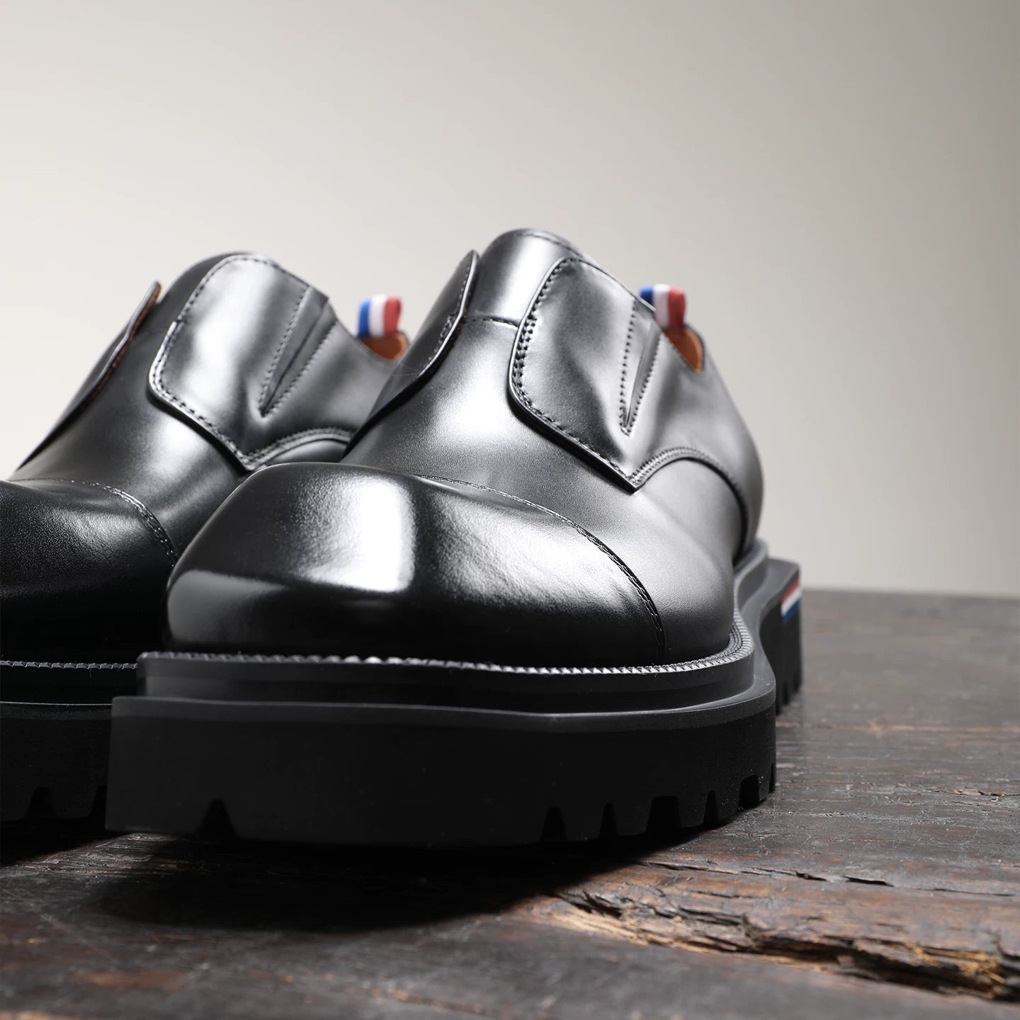 Men's Black Genuine Leather Derby Shoes, Height Increasing, Thick Sole