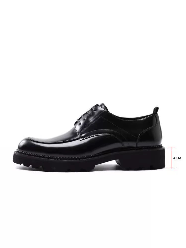Men's Genuine Leather Derby Shoes, Height Increasing, Thick Sole
