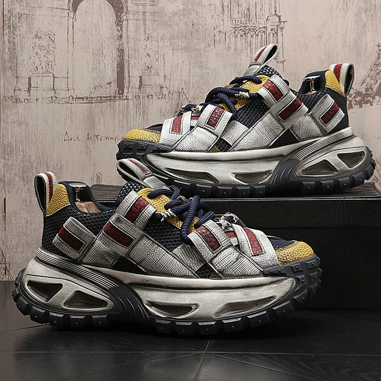Men's Height-Increasing Platform Low-Top Retro Distressed Casual Trendy Dad Shoes