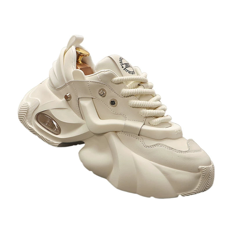Men's Platform Low-Top Round-Toe Air-Cushion White Dad Sneakers Casual 2025 New