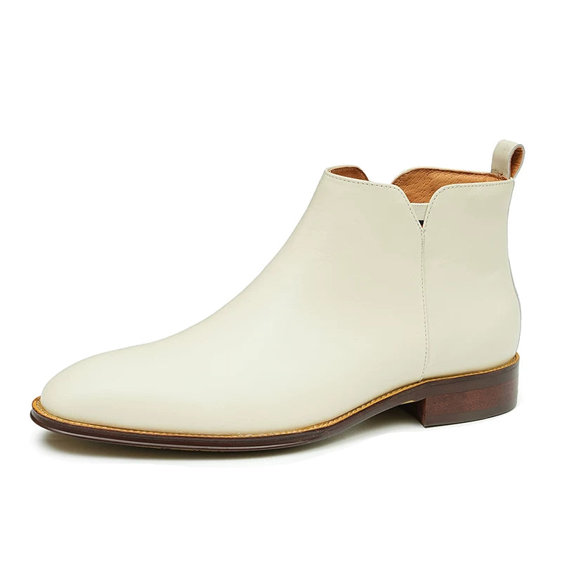 Men's White Genuine Leather Martin Boots, British Style, Business