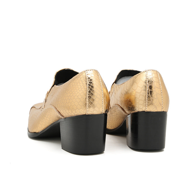 Square-toe leather shoes for men, Korean style trendy British-style patent leather glossy beanie shoes, thick-soled inner height-increasing small leather shoes