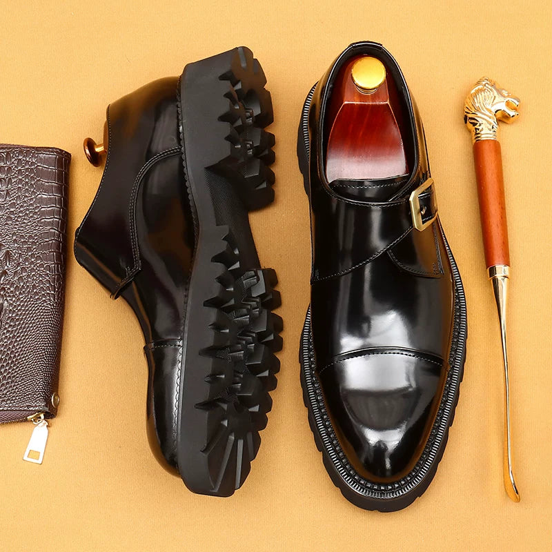 Men's Genuine Leather Leather Shoes, Height Increasing, Thick Sole