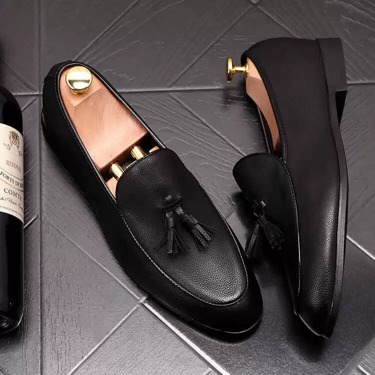 The trendy brand starts with the appearance ~ 2024 new one-foot versatile casual leather shoes, the trend of fashion increases the height of beanie shoes for men