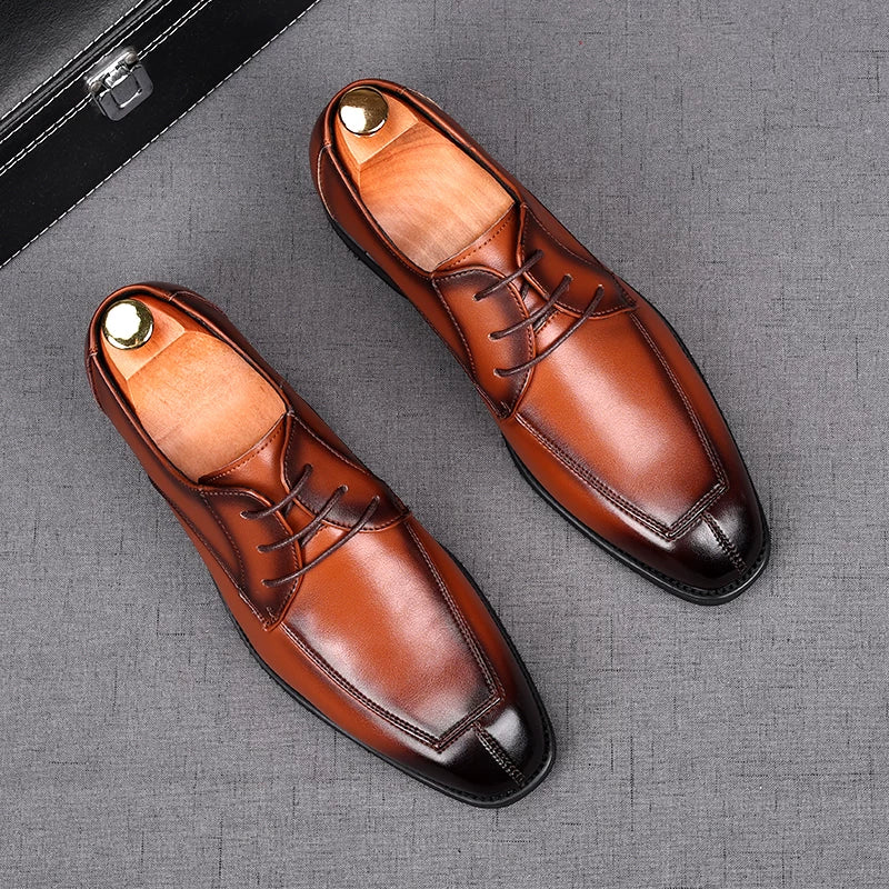 Men's White Derby Shoes, Height Increasing, Square Toe