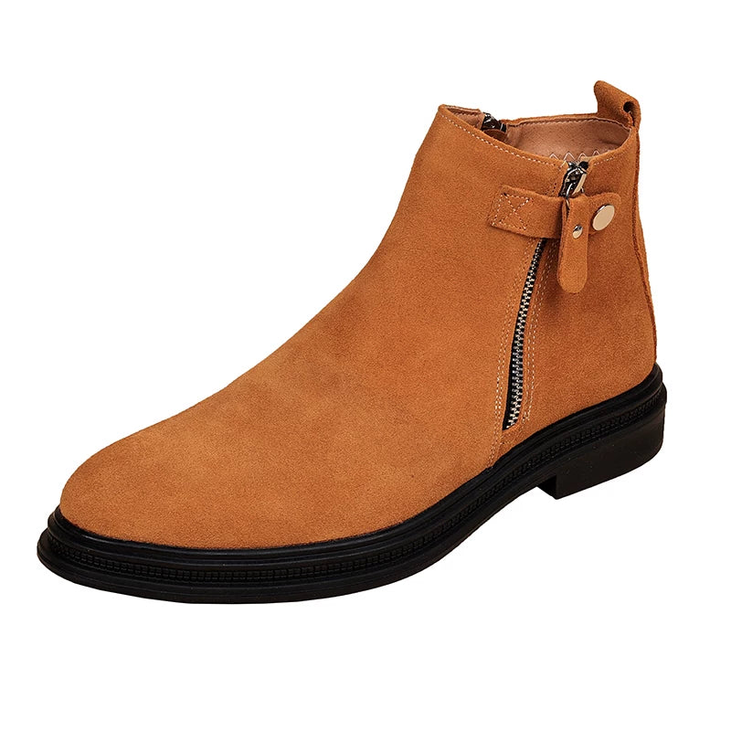 Men's Genuine Leather Martin Boots, Height Increasing, Pointed Toe