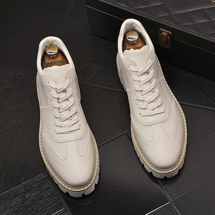 Men's Platform Height-Increasing High-Top Pointed-Toe White Ankle Boots Casual New
