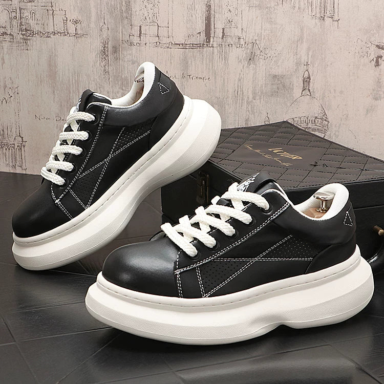 Men's 2026 New Platform Korean Style Athletic Casual White Sneakers